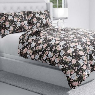 Bavlnené posteľné obliečky Sandra SA-449 Modro-ružové kvety na čiernom - detail 1 - Biante.sk Bavlnené posteľné obliečky Sandra SA-449 Modro-ružové kvety na čiernom - detail 1 - Biante.sk