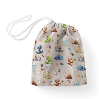 Bavlněný pytlík/sáček na přezůvky Sandra SA-656 Modro-zeleno-hnědí dinosauříci na světle šedém - Biante.cz