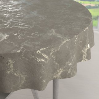 Veľký zamatový okrúhly obrus Isabela IBL-019 Zlatý/dymový mramor na sivobéžovom - Biante.sk