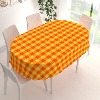 Bavlněný oválný ubrus Olivia OL-003 Oranžovo-žlutá kostka velká - detail 1 - Biante.cz Bavlněný oválný ubrus Olivia OL-003 Oranžovo-žlutá kostka velká - detail 1 - Biante.cz
