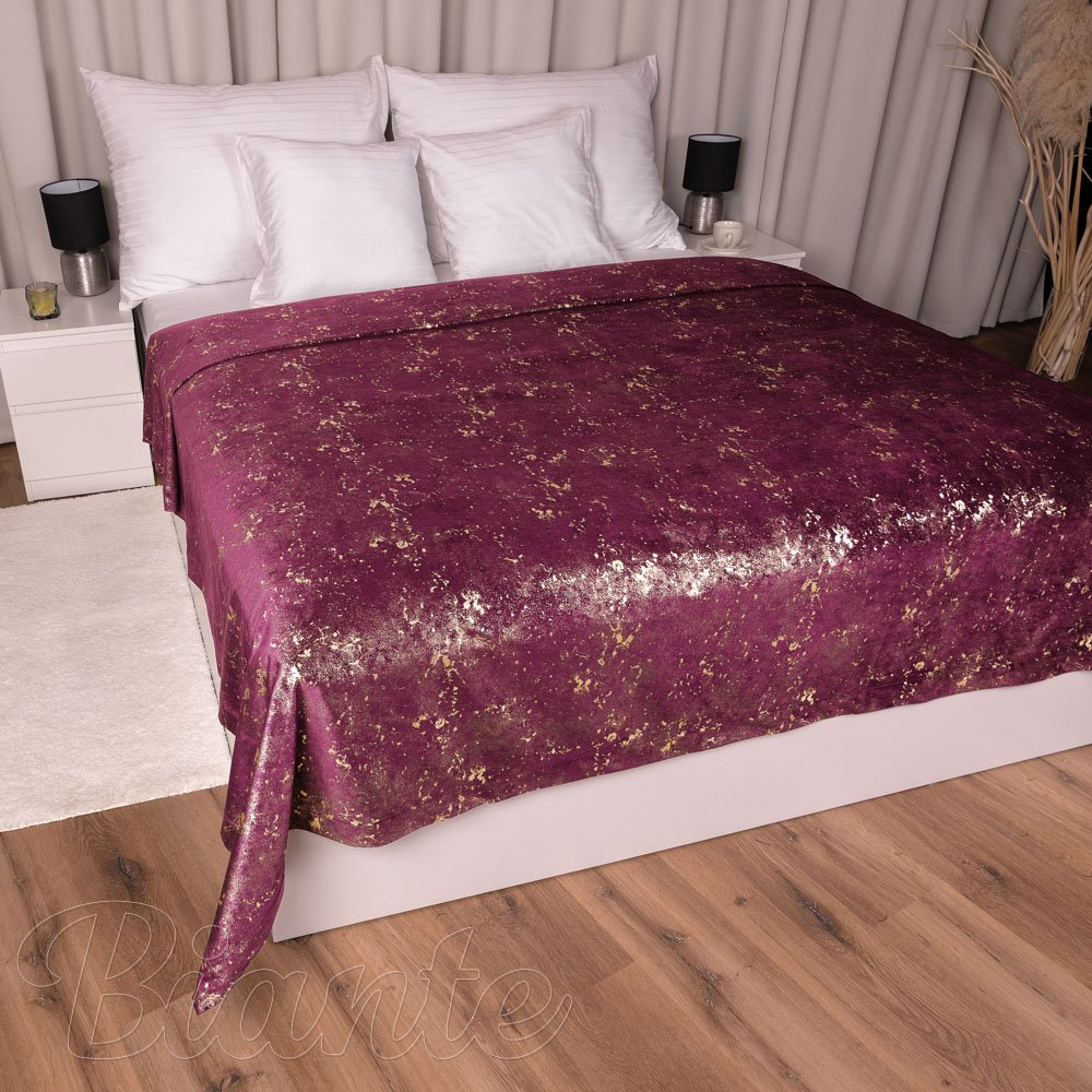 Sametový přehoz na postel Isabela IBL-006 Gold Design vínový - detail 1 - Biante.cz