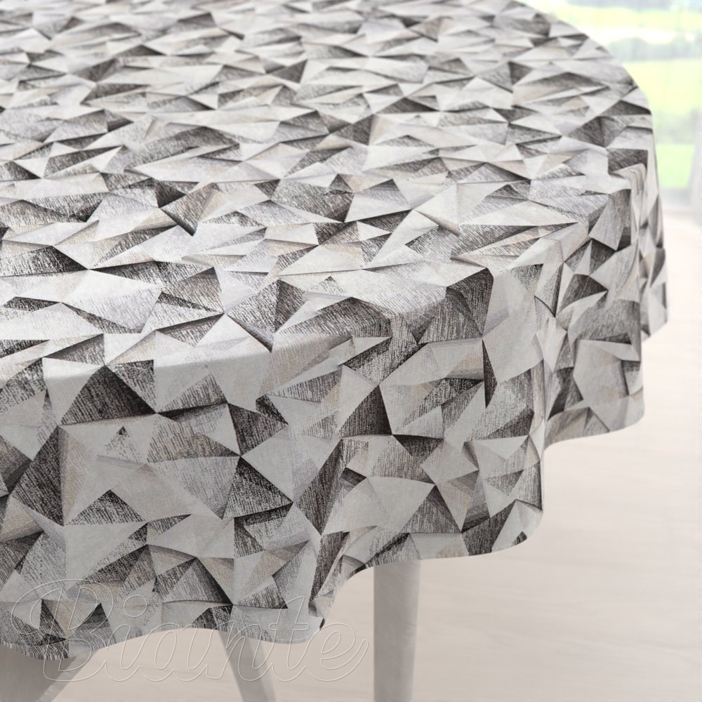 Velký dekorační kulatý ubrus Porto PRT-008 Šedo-béžové krystaly - Biante.cz