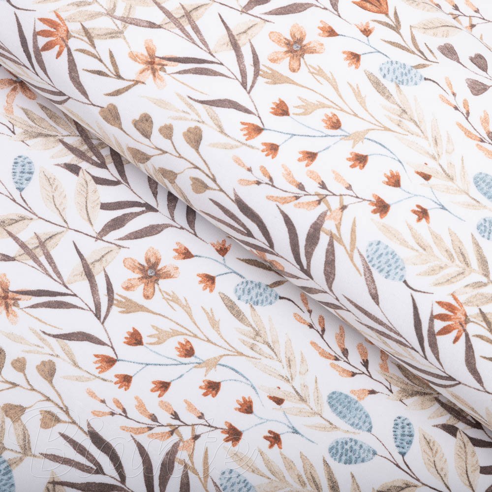 Dekorační látka Leona LN-163 Podzimní větvičky na bílém - šířka 140 cm a 280 cm - Biante.cz