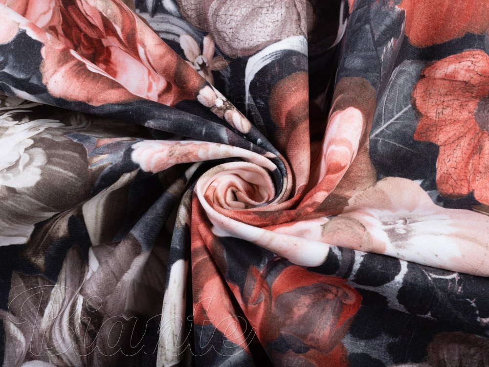 Sametová látka Tamara TMR-018 Červené květy - šířka 150 cm - detail 1 - Biante.cz Sametová látka Tamara TMR-018 Červené květy - šířka 150 cm - detail 1 - Biante.cz