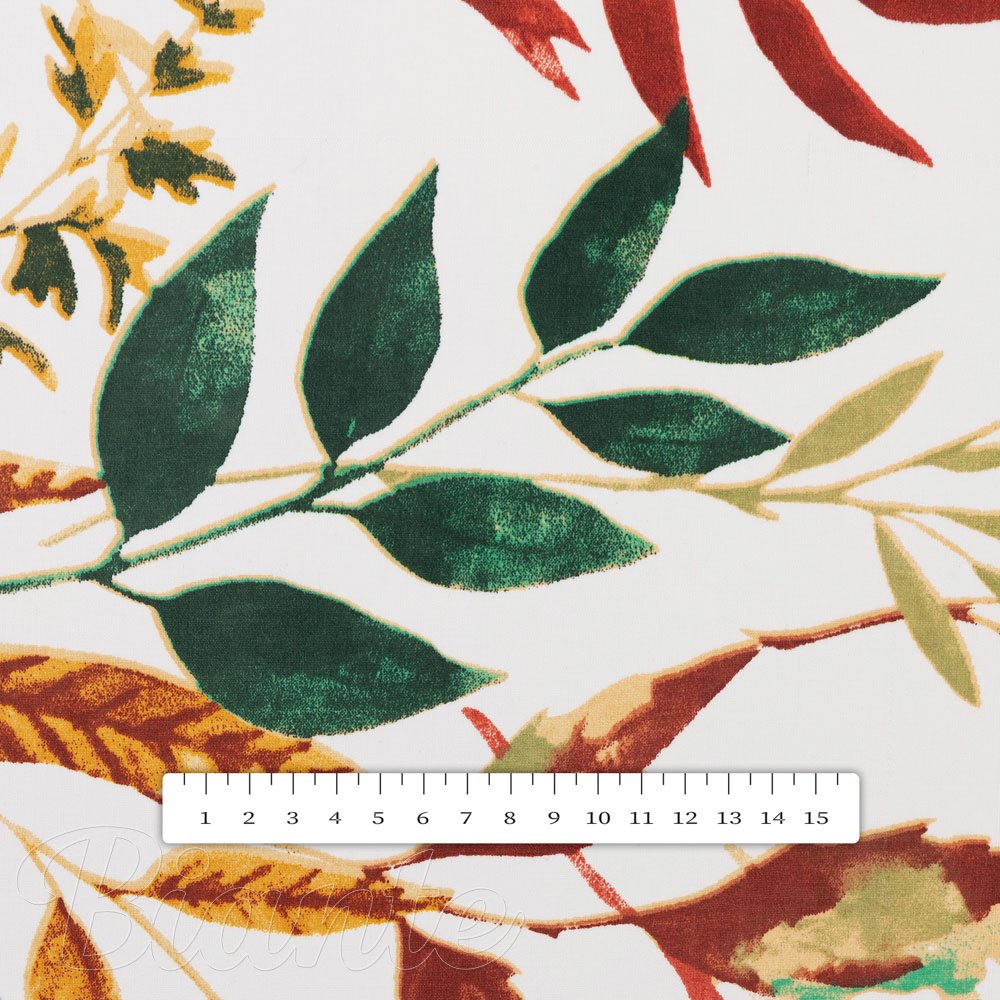Bavlněná látka/plátno Sandra SA-712 Podzimní větvičky s listy na bílém - šířka 160 cm - detail 3 - Biante.cz