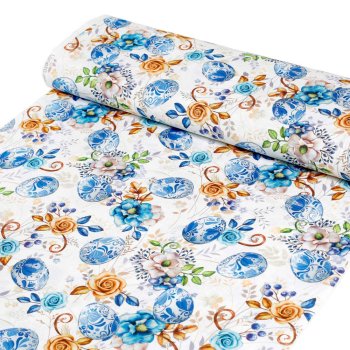 Velikonoční látka Leona LN-114 Modré kraslice - šířka 140 cm