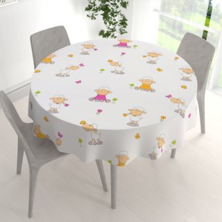 Dětský bavlněný kulatý ubrus Sandra SA-728 Veselé ovečky na bílém - detail 1 - Biante.cz