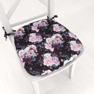 Sametový oblý podsedák Tamara TMR-011 Květiny na černém - 39x37x3 cm - Biante.cz