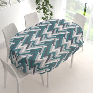 Sametový oválný ubrus Tamara TMR-026 Zeleno-šedý designový cik-cak - detail 1 - Biante.cz