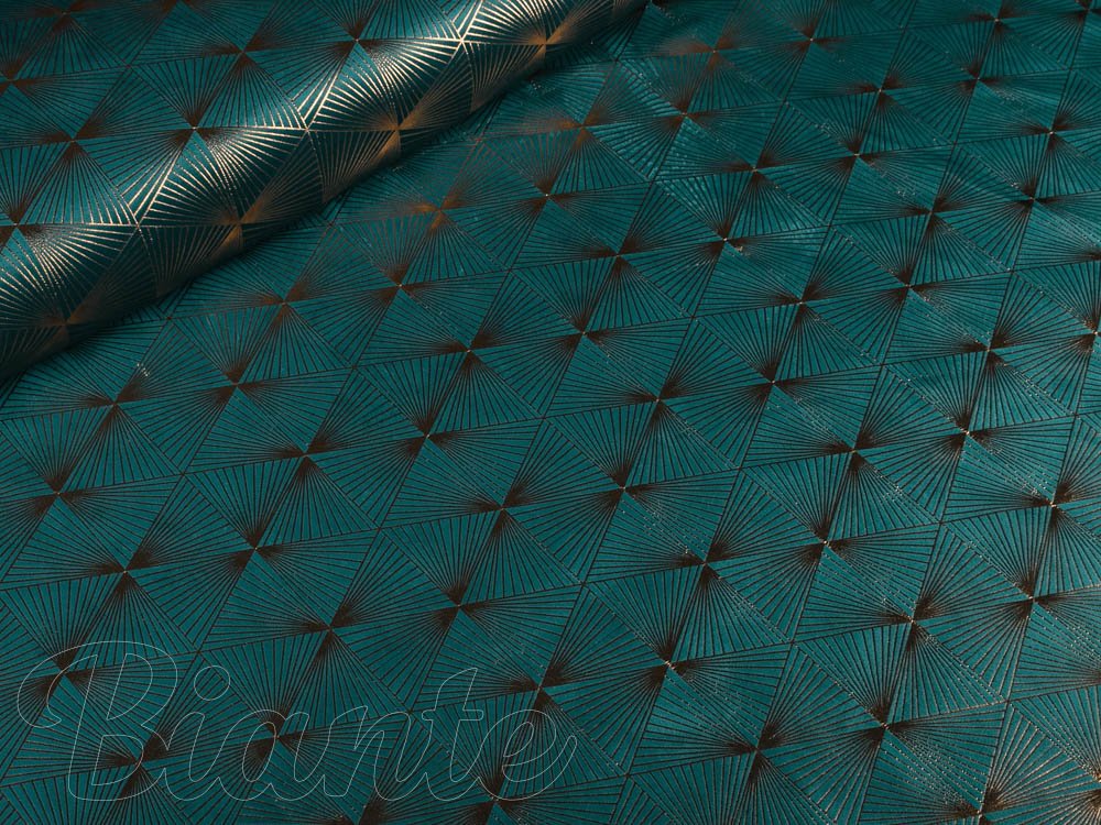Sametová látka Isabela IBL-008 Rose Gold trojúhelníky na petrolejovém - šířka 280 cm - detail 2 - Biante.cz Sametová látka Isabela IBL-008 Rose Gold trojúhelníky na petrolejovém - šířka 280 cm - detail 2 - Biante.cz
