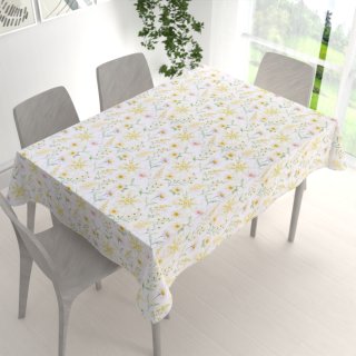 Teflonový obdélníkový ubrus TF-135 Malované žluto-zelené luční kvítí na bílém - detail 1 - Biante.cz