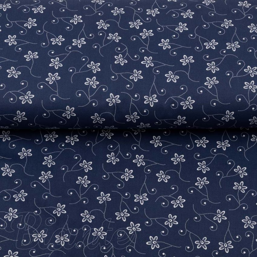 Bavlnená látka/plátno Sandra SA-790 Imitácia modrotlače - Kvietky na temno modrom - šírka 140 cm - detail 2 - Biante.sk
