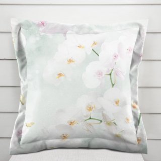 Dekoračná obliečka na vankúš s lemom PM-019 Orchidey na svetlo zelenom - Biante.sk