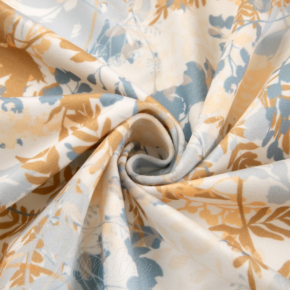 Sametová látka Tamara TMR-043 Hnědo-modré designové rostliny - šířka 140 cm - detail 2 - Biante.cz