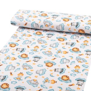 Dětská bavlněná látka/plátno Sandra SA-693 Africká zvířátka na modrých obláčcích na bílém - šířka 160 cm - detail 1 - Biante.cz Dětská bavlněná látka/plátno Sandra SA-693 Africká zvířátka na modrých obláčcích na bílém - šířka 160 cm - detail 1 - Biante.cz