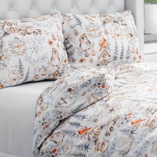 Bavlněné ložní povlečení Sandra SA-708 Zimní pohádka modro-šedo-hnědá na bílém - Biante.cz Bavlněné ložní povlečení Sandra SA-708 Zimní pohádka modro-šedo-hnědá na bílém - Biante.cz