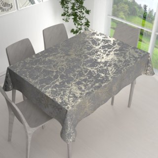 Velký sametový obdélníkový ubrus Isabela IBL-015 Zlatý mramor na světle šedém - detail 1 - Biante.cz