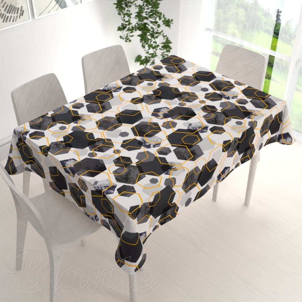 Bavlněný obdélníkový ubrus Sandra SA-568 Šedo-modrofialové mramorové hexagony na bílém - detail 1 - Biante.cz