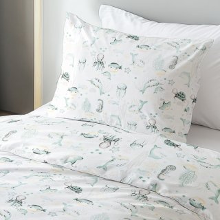 Dětské bavlněné ložní povlečení Sandra SA-688 Mořský svět zelený na bílém - detail 1 - Biante.cz