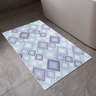 Koupelnová pěnová rohož / předložka PRO-095 Modré designové čtverce - metráž šířka 65 cm - detail 1 - Biante.cz