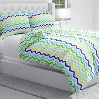 Bavlnené posteľné obliečky Sandra SA-378 Zeleno-modro-žlté cik-cak pásiky - detail 1 - Biante.sk