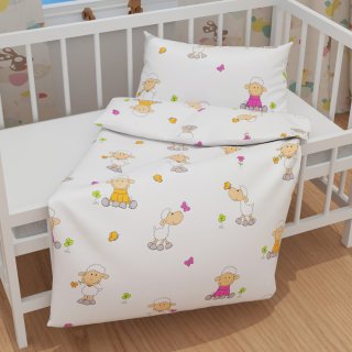 Dětské bavlněné povlečení do postýlky Sandra SA-728 Veselé ovečky na bílém - detail 1 - Biante.cz