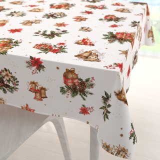 Vánoční bavlněný čtvercový ubrus Sandra SA-515 Vánoční hvězdy a ozdoby na bílém - Biante.cz