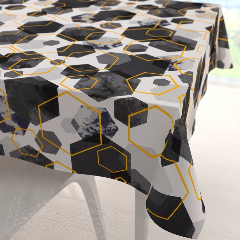 Bavlněný čtvercový ubrus Sandra SA-568 Šedo-modrofialové mramorové hexagony na bílém - Biante.cz