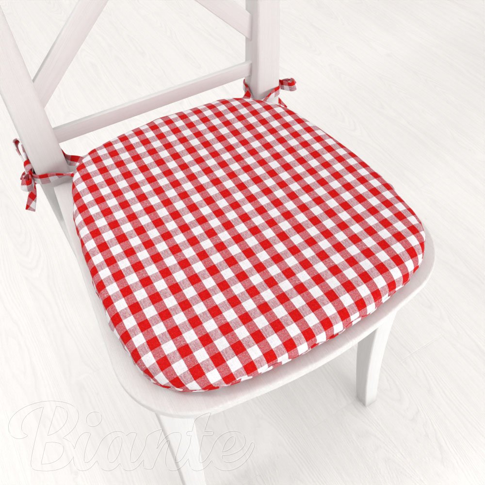Oblý bavlněný podsedák Olivia OL-008 Červeno-bílá kostka malá - 37x39x3 cm - Biante.cz