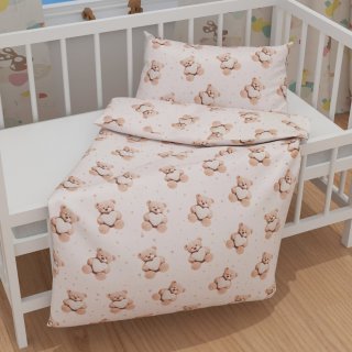 Dětské bavlněné povlečení do postýlky Sandra SA-721 Medvídci se srdíčky na pudrově růžovém - detail 1 - Biante.cz