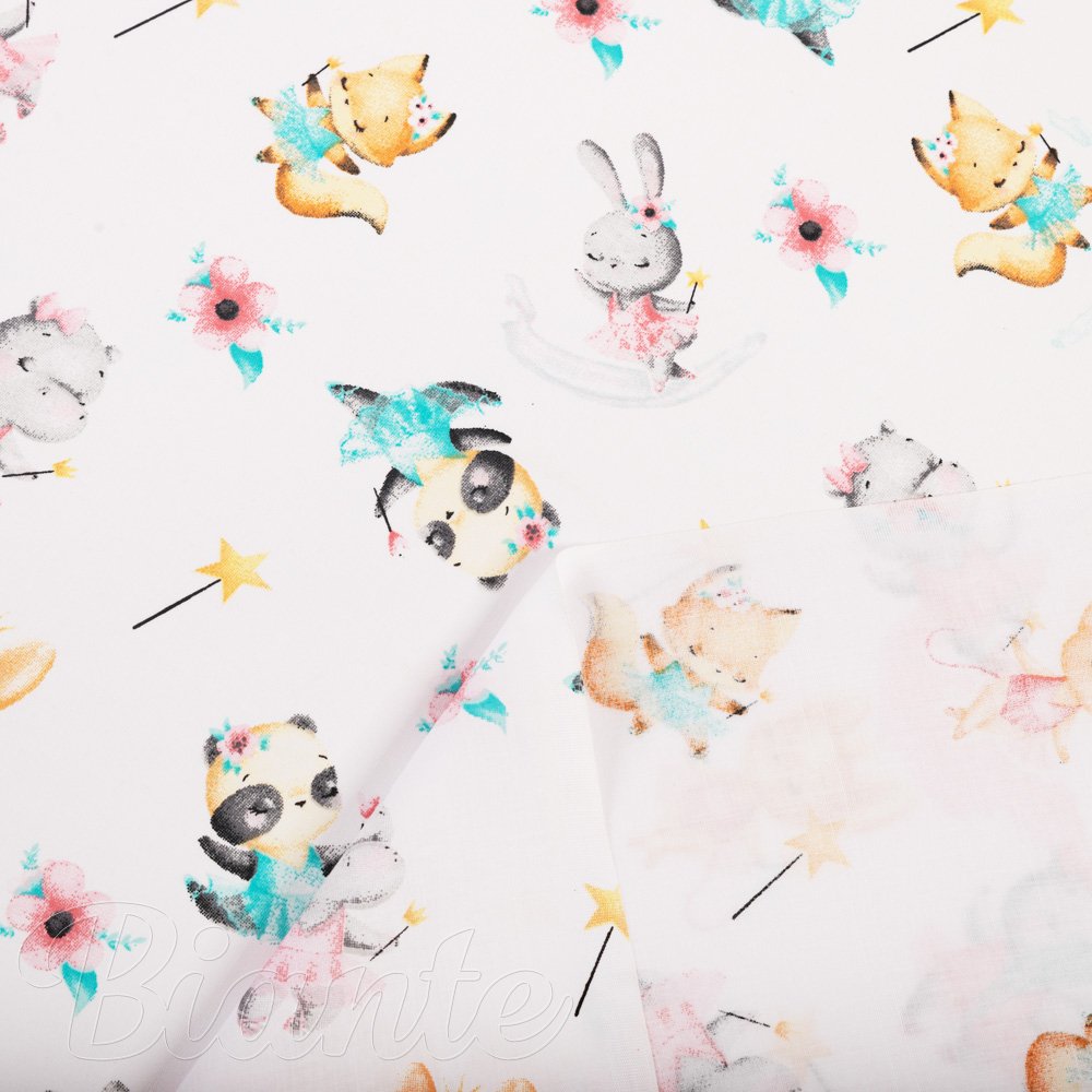 Dětská bavlněná látka/plátno Sandra SA-671 Zvířátka baletky na bílém - šířka 160 cm - detail 3 - Biante.cz