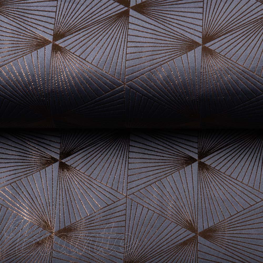 Zamatová látka Isabela IBL-003 Rose Gold trojuholníky na sivom - šírka 280 cm - detail 6 - Biante.sk