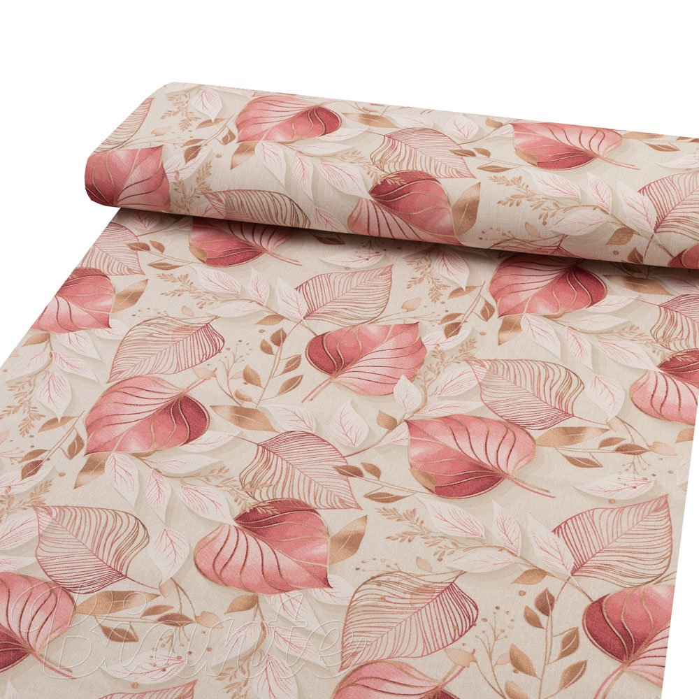Dekorační látka Leona LN-172 Růžovo-vínové listy na režném - šířka 140 cm a 280 cm - detail 1 - Biante.cz