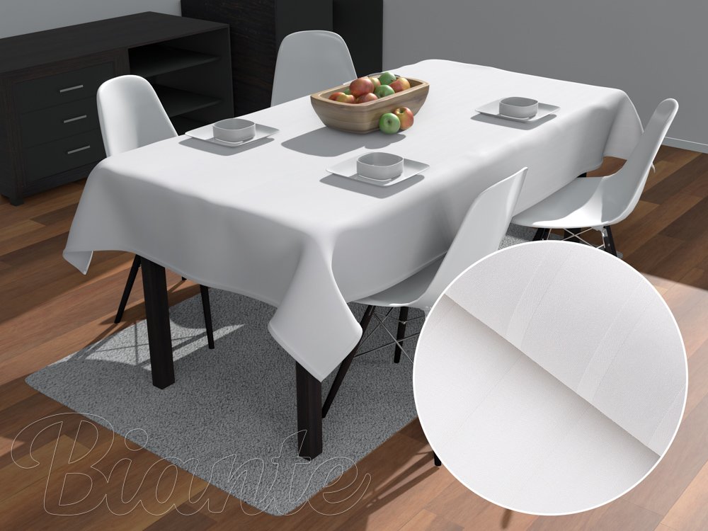 Damaškový obdĺžnikový obrus DM-002 Biely - pásiky 6 a 24 mm - Biante.sk