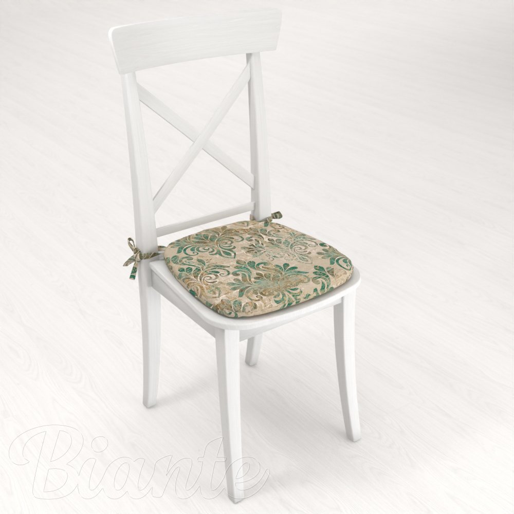 Sametový oblý podsedák Tamara TMR-049 Hnědo-zelený zámecký vzor na světle hnědém - 39x37x3 cm - detail 2 - Biante.cz