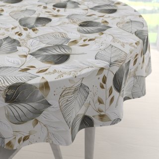 Velký dekorační kulatý ubrus Leona LN-173 Šedé listy na režném - Biante.cz Velký dekorační kulatý ubrus Leona LN-173 Šedé listy na režném - Biante.cz