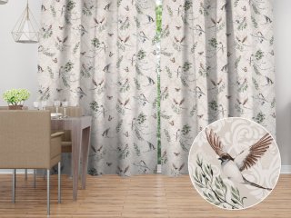 Bavlněný závěs Sandra SA-490 Vlaštovky s motýlky na béžovém ornamentu - Biante.cz Bavlněný závěs Sandra SA-490 Vlaštovky s motýlky na béžovém ornamentu - Biante.cz