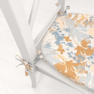 Zamatový oblý podsedák Tamara TMR-043 Hnedo-modré designové rastliny - 39x37x3 cm - detail 1 - Biante.sk