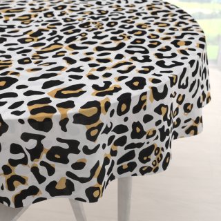 Bavlněný kulatý ubrus Sandra SA-409 Leopardí vzor na bílém - Biante.cz