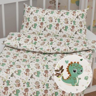 Detské bavlnené posteľné obliečky do postieľky Sandra SA-657 Zeleno-hnedé dinosaury na bielom - Biante.sk Detské bavlnené posteľné obliečky do postieľky Sandra SA-657 Zeleno-hnedé dinosaury na bielom - Biante.sk