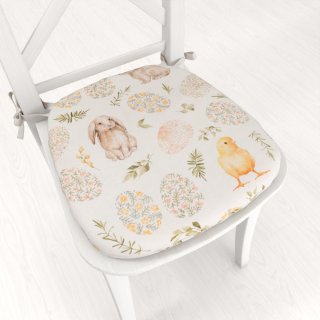 Oblý podsedák Leona LN-177 Veľkonočné zvieratká a kraslice na bielom - 39x37x3 cm - Biante.sk