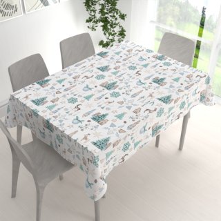 Bavlněný obdélníkový ubrus Sandra SA-662 Modro-zeleno-hnědý vánoční vzor - detail 1 - Biante.cz