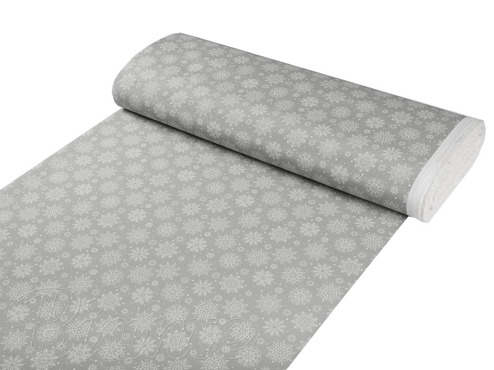 Vánoční dekorační látka PML-079 Bílé vločky na šedém - šířka 155 cm - detail 1 - Biante.cz