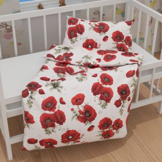 Detské bavlnené posteľné obliečky do postieľky Sandra SA-632 Vlčie maky na bielom - detail 1 - Biante.sk Detské bavlnené posteľné obliečky do postieľky Sandra SA-632 Vlčie maky na bielom - detail 1 - Biante.sk