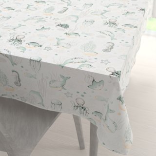 Dětský bavlněný obdélníkový ubrus Sandra SA-688 Mořský svět zelený na bílém - Biante.cz