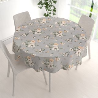 Bavlněný kulatý ubrus Sandra SA-465 Oranžové květy na šedém - detail 1 - Biante.cz