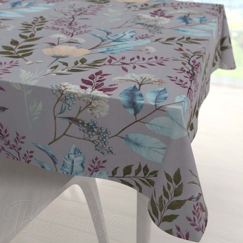 Bavlnený štvorcový obrus Sandra SA-621 Jesenné vetvičky na modrosivom - Biante.sk