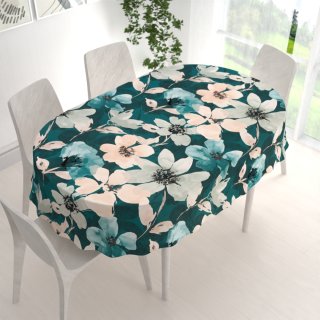 Sametový oválný ubrus Tamara TMR-027 Velké květy na tmavě zeleném - detail 1 - Biante.cz