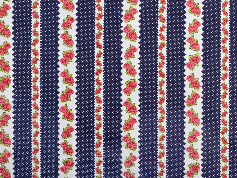Bavlněná látka/plátno Sandra SA-418 Růžičky na tmavě modrém puntíkovaném - šířka 220 cm - detail 6 - Biante.cz