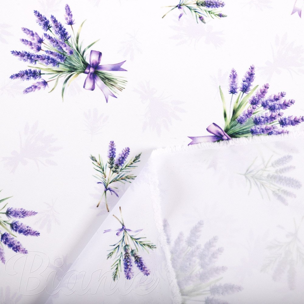 Teflonová látka na ubrusy TF-128 Snítky levandulí na bílém - šířka 155 cm - detail 6 - Biante.cz